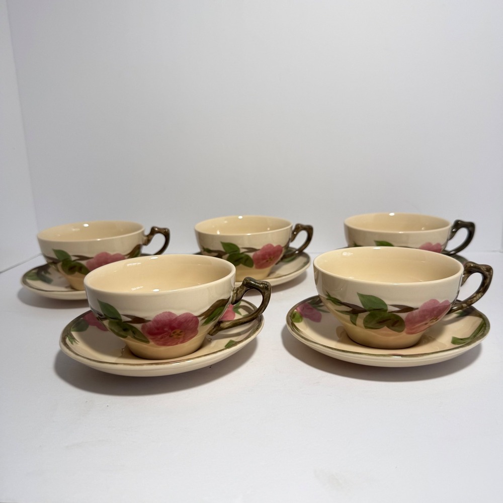 Franciscan Desert Rose Tea Cup and Saucer Set of 5 Vintage Pink Floral China